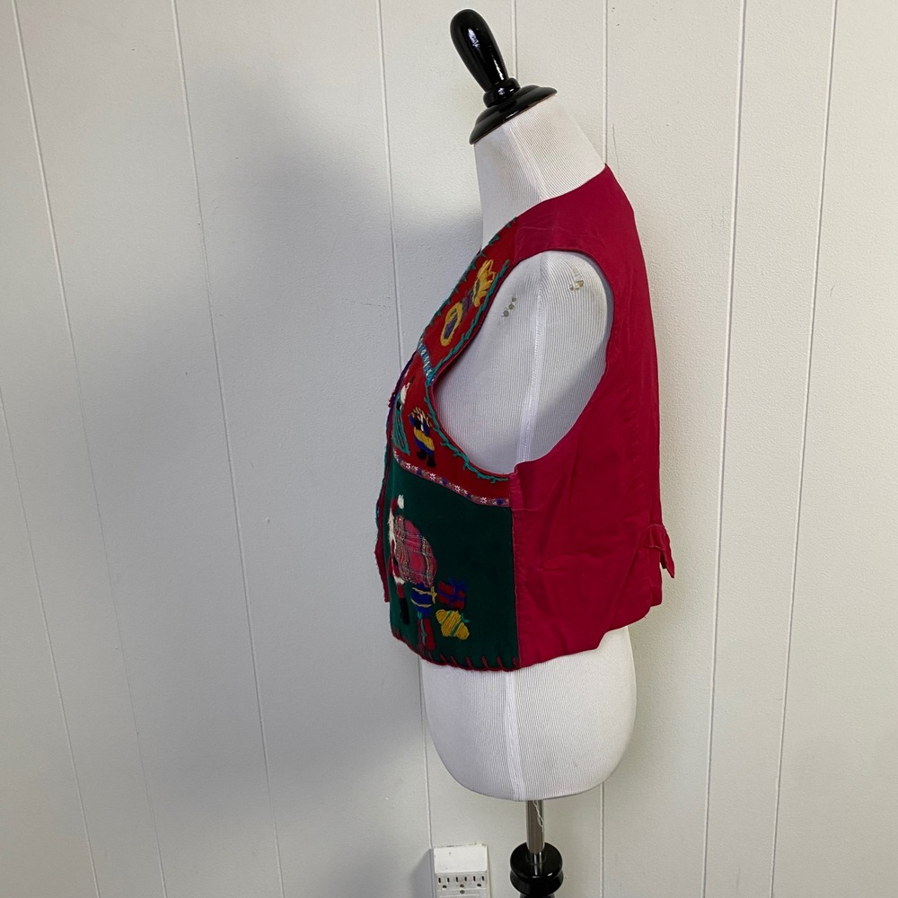 Erika Classics Vintage Christmas Vest Womens Large Wool Blend Santa Embroidered - Picture 5 of 11